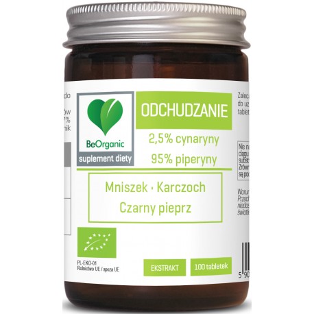 TABLETKI WSPOMAGAJĄCE ODCHUDZANIE (MNISZEK, KARCZOCH, CZARNY PIEPRZ) BIO 100 szt. (401 mg) - BE ORGANIC