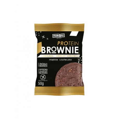 Miękkie ciasteczko proteinowe Brownie czekolada & orzechy nerkowca bezglutenowe 50g FRANK&OLI