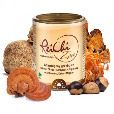 Adaptogeny Grzybowe- Reishi + Soplówka jeżowata + Kordyceps + Chaga 150g Rei Chi