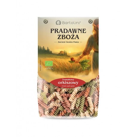Makaron orkiszowy Pradawne Zboża trzy kolory świderek 250g BARTOLINI BIO