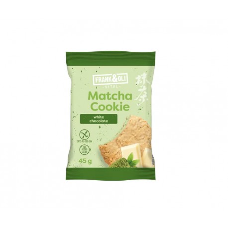Miękkie ciasteczko owsiane Matcha z białą czekoladą bez cukru 45g FRANK&OLI Bezglutenowe
