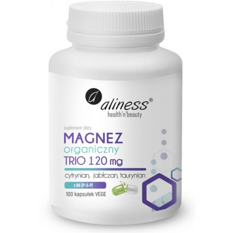 Magnez organiczny TRIO 120 mg z B6 (P-5-P) x 100 VEGE kaps. Aliness