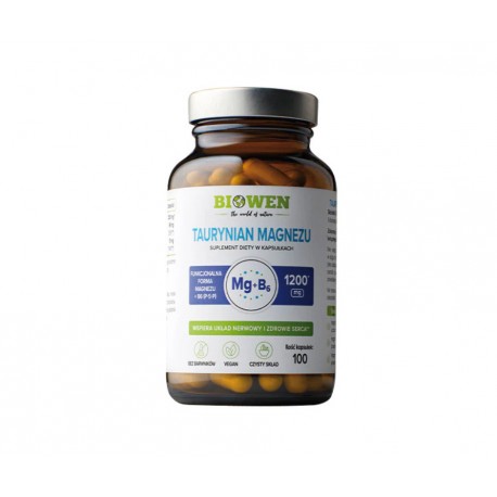 Taurynian magnezu z witaminą B6 (P-5-P) – Biowen – 100 kapsułek