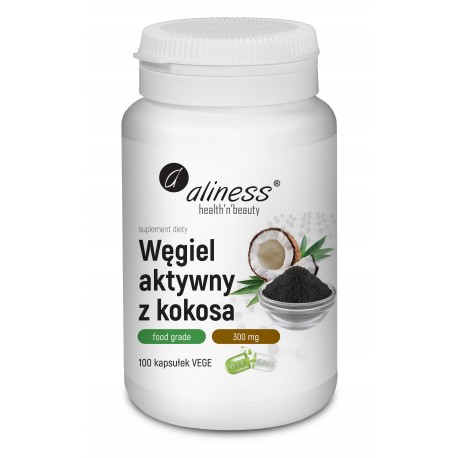 Węgiel aktywny z kokosa Food Grade 300 mg x 100 kaps. Aliness